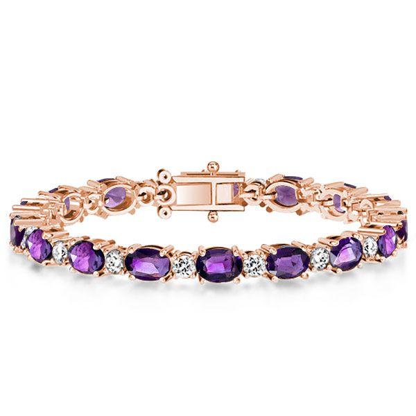 Amethyst Bracelet - 925 Sterling Silver - Round & Oval Cut - Wedding Jewelry