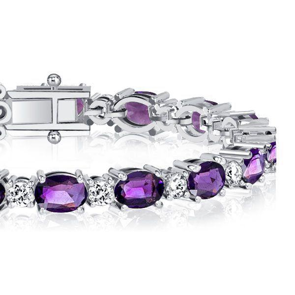 Amethyst Bracelet - 925 Sterling Silver - Round & Oval Cut - Wedding Jewelry