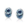 Sterling Silver Oval Blue Topaz Stud Earrings for Women with Push Back