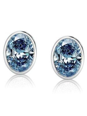 Sterling Silver Oval Blue Topaz Stud Earrings for Women with Push Back