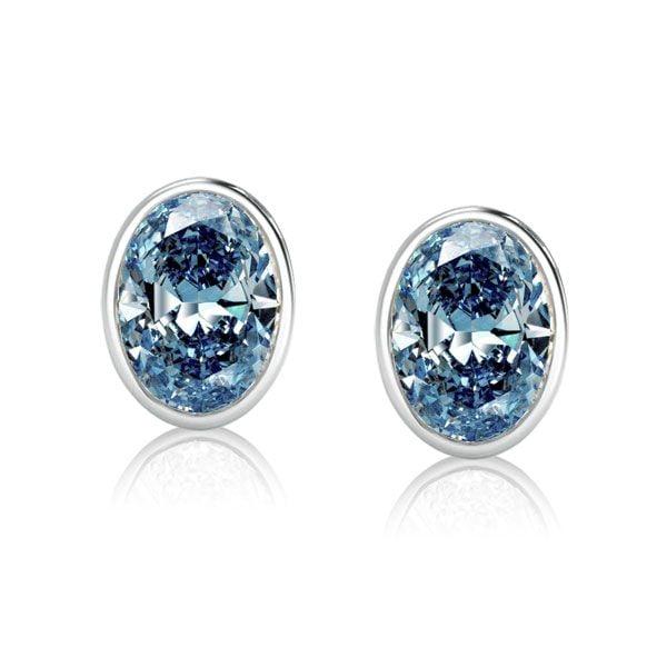 Sterling Silver Oval Blue Topaz Stud Earrings for Women with Push Back