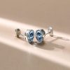 Sterling Silver Oval Blue Topaz Stud Earrings for Women with Push Back