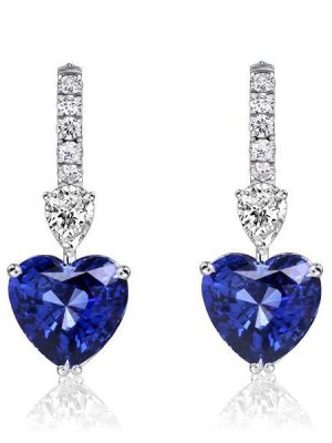 Blue Sapphire Heart & Pear Drop Earrings for Women - Sterling Silver