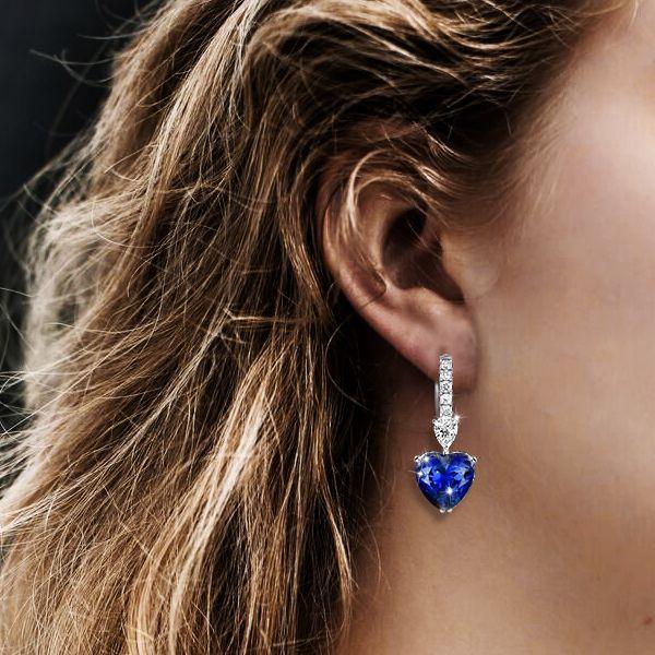 Blue Sapphire Heart & Pear Drop Earrings for Women - Sterling Silver