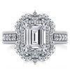 Vintage Milgrain Emerald Halo Engagement Ring in Sterling Silver with 3.00 CT.