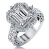 Vintage Milgrain Emerald Halo Engagement Ring in Sterling Silver with 3.00 CT.
