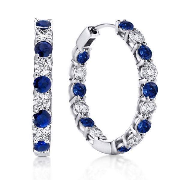 Classic Blue and White Round Hoop Earrings for Women in 925 Sterling Silver