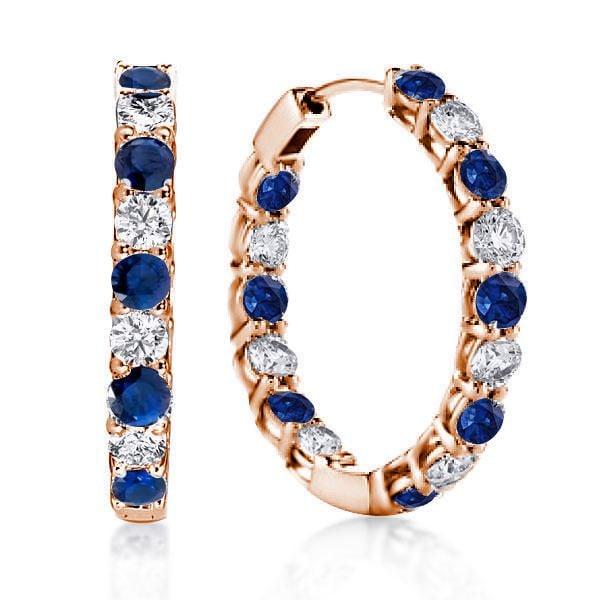 Classic Blue and White Round Hoop Earrings for Women in 925 Sterling Silver