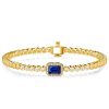 Emerald Cut Blue Sapphire Tennis Bracelet in 18K Gold Plated Sterling Silver