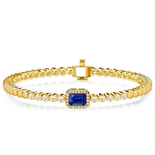 Emerald Cut Blue Sapphire Tennis Bracelet in 18K Gold Plated Sterling Silver