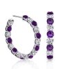 Sterling Silver Alternating White & Amethyst Hoop Earrings