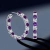 Sterling Silver Alternating White & Amethyst Hoop Earrings