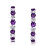 Sterling Silver Alternating White & Amethyst Hoop Earrings