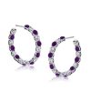 Sterling Silver Alternating White & Amethyst Hoop Earrings