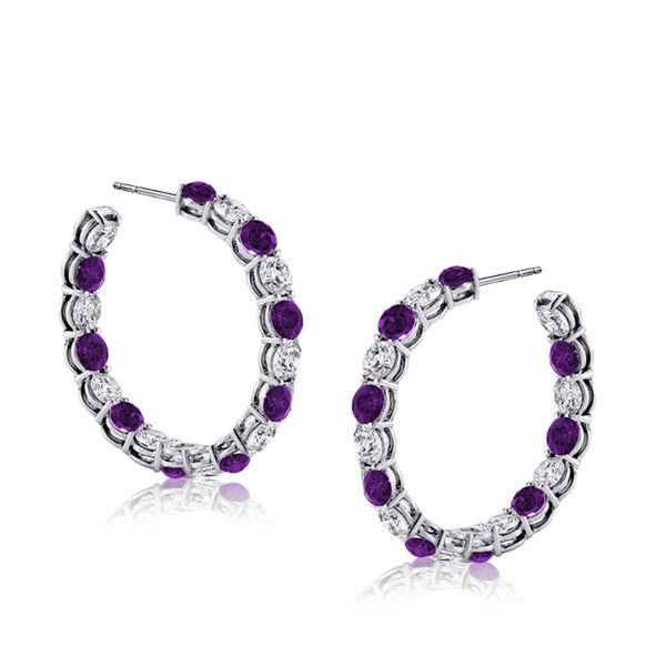 Sterling Silver Alternating White & Amethyst Hoop Earrings