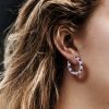 Sterling Silver Alternating White & Amethyst Hoop Earrings