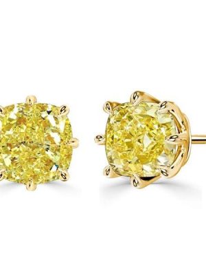 8 Prong Cushion Cut Yellow Topaz Stud Earrings in 18K Gold Plated Sterling Silver