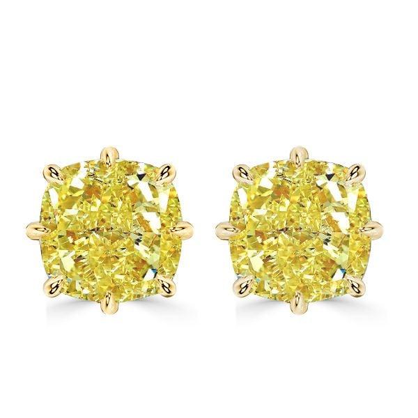 8 Prong Cushion Cut Yellow Topaz Stud Earrings in 18K Gold Plated Sterling Silver