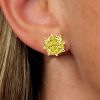 8 Prong Cushion Cut Yellow Topaz Stud Earrings in 18K Gold Plated Sterling Silver