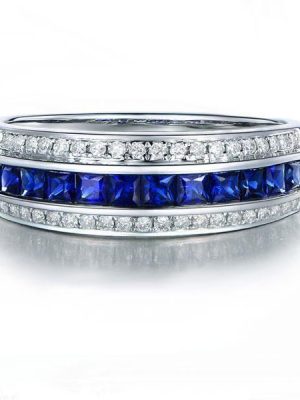 Sterling Silver Triple Row Created Sapphire Wedding Band for Women