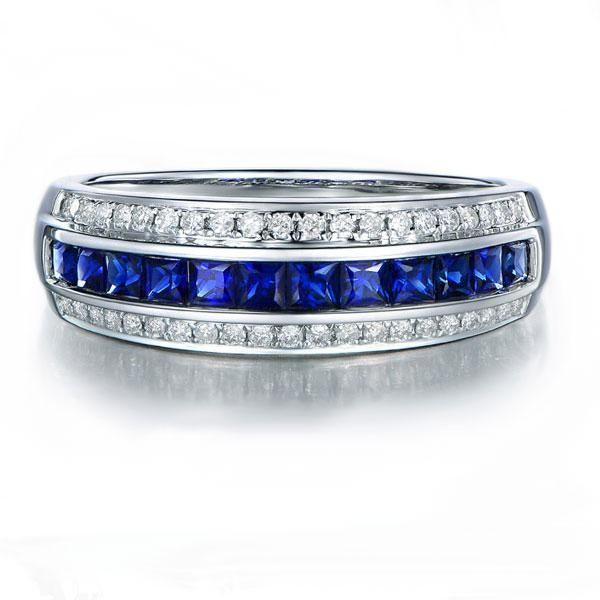 Sterling Silver Triple Row Created Sapphire Wedding Band for Women