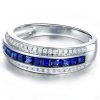 Sterling Silver Triple Row Created Sapphire Wedding Band for Women