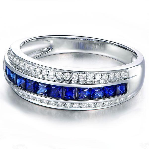 Sterling Silver Triple Row Created Sapphire Wedding Band for Women