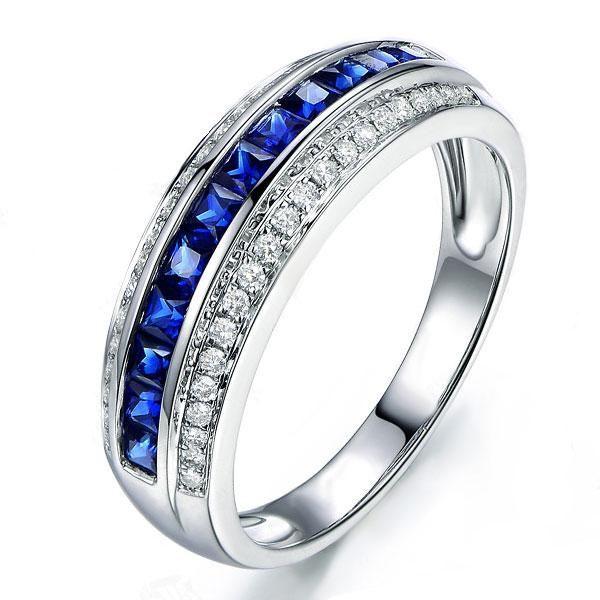 Sterling Silver Triple Row Created Sapphire Wedding Band for Women