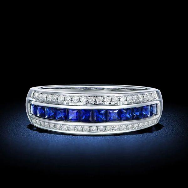 Sterling Silver Triple Row Created Sapphire Wedding Band for Women