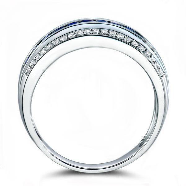 Sterling Silver Triple Row Created Sapphire Wedding Band for Women