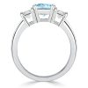 Princess Cut Aquamarine Three Stone Ring in Rhodium-Plated Sterling Silver