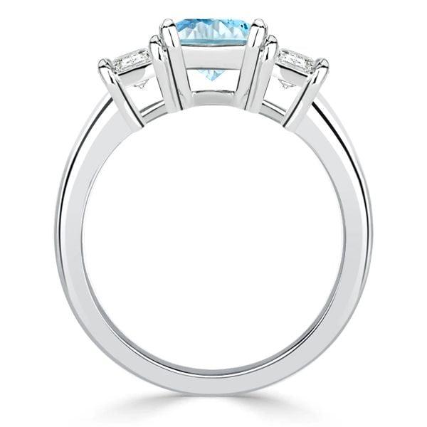 Princess Cut Aquamarine Three Stone Ring in Rhodium-Plated Sterling Silver