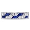 Art Deco Milgrain Blue Sapphire Eternity Band - Sterling Silver Wedding Ring