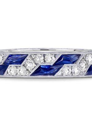 Art Deco Milgrain Blue Sapphire Eternity Band - Sterling Silver Wedding Ring
