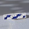 Art Deco Milgrain Blue Sapphire Eternity Band - Sterling Silver Wedding Ring