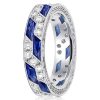 Art Deco Milgrain Blue Sapphire Eternity Band - Sterling Silver Wedding Ring