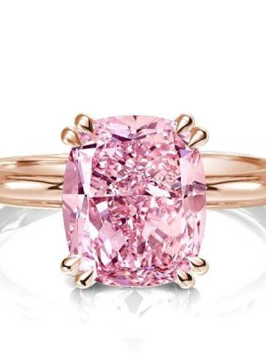 Cushion Cut Pink Sapphire Engagement Ring in 18K Rose Gold Plated Sterling Silver