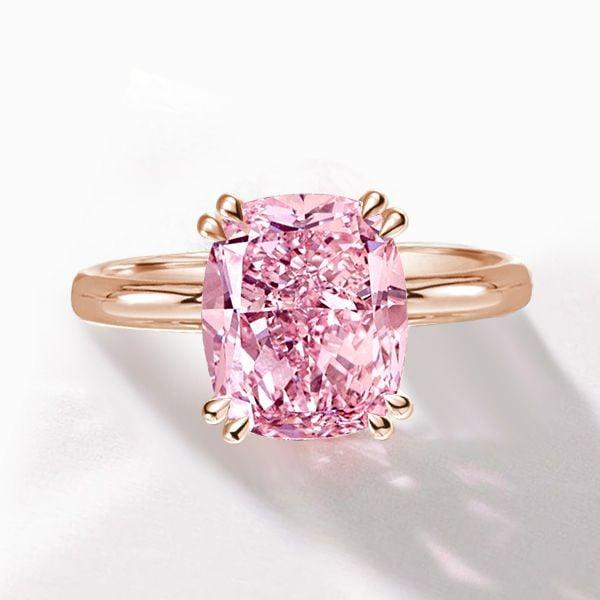 Cushion Cut Pink Sapphire Engagement Ring in 18K Rose Gold Plated Sterling Silver