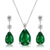 Emerald Sapphire Pear Shaped Necklace & Earrings Set - Sterling Silver