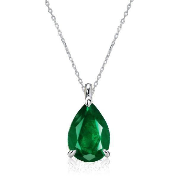 Emerald Sapphire Pear Shaped Necklace & Earrings Set - Sterling Silver