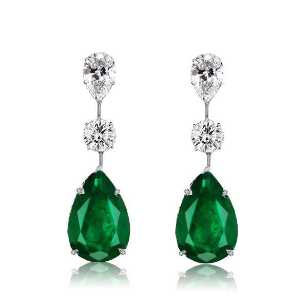 Emerald Sapphire Pear Shaped Necklace & Earrings Set - Sterling Silver