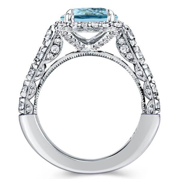 Vintage Aquamarine & Emerald Cut Halo Engagement Ring Set - 925 Sterling Silver