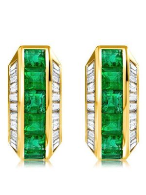18K Gold Plated Sterling Silver Emerald Huggie Hoop Earrings