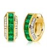 18K Gold Plated Sterling Silver Emerald Huggie Hoop Earrings
