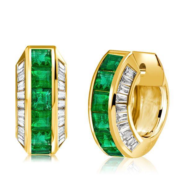 18K Gold Plated Sterling Silver Emerald Huggie Hoop Earrings
