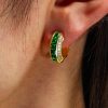18K Gold Plated Sterling Silver Emerald Huggie Hoop Earrings