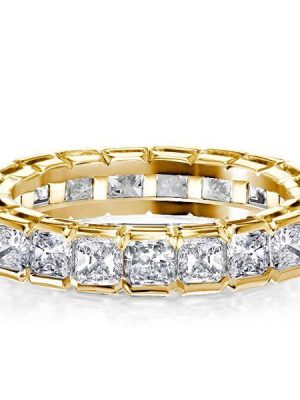 Radiant Cut Eternity Wedding Band - Bezel Set - 18K Gold Plated Sterling Silver