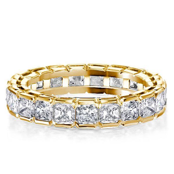Radiant Cut Eternity Wedding Band - Bezel Set - 18K Gold Plated Sterling Silver