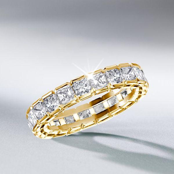 Radiant Cut Eternity Wedding Band - Bezel Set - 18K Gold Plated Sterling Silver