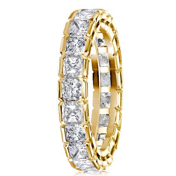 Radiant Cut Eternity Wedding Band - Bezel Set - 18K Gold Plated Sterling Silver